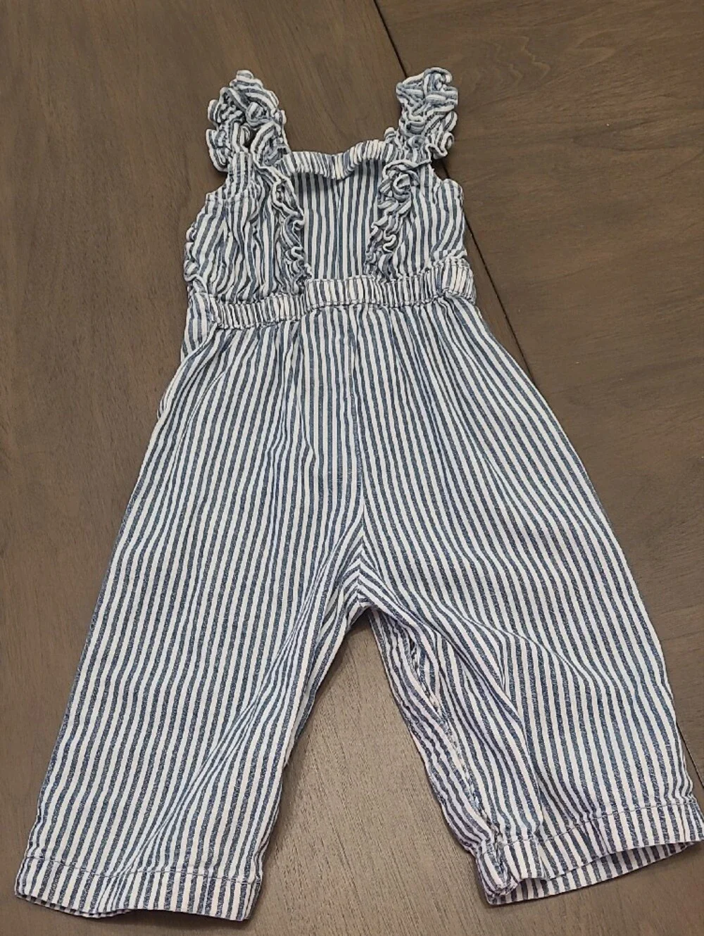 GAP Blue and White Striped Ruffle-Strap Kids Jumpsuit